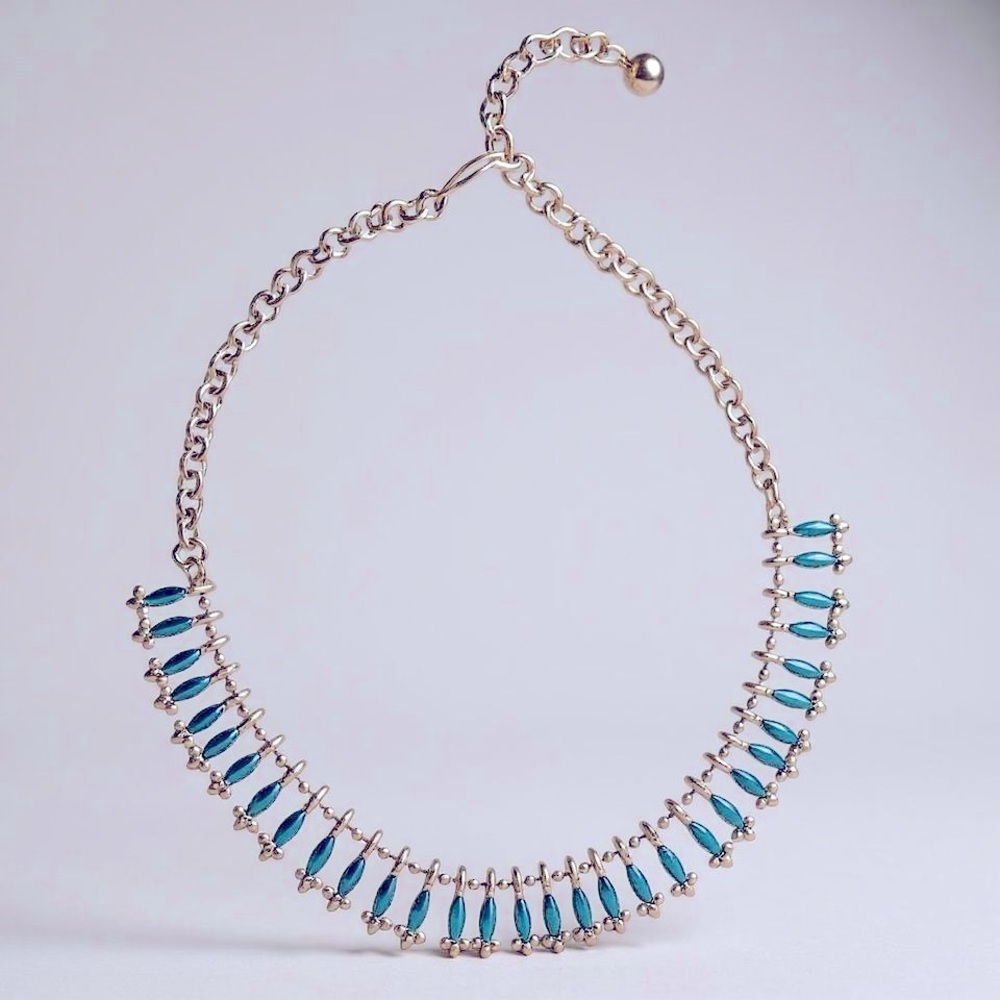 Vtg 60s-70s Silver & Faux Turquoise Zuni Old Pawn Inspired Petite Point Choker